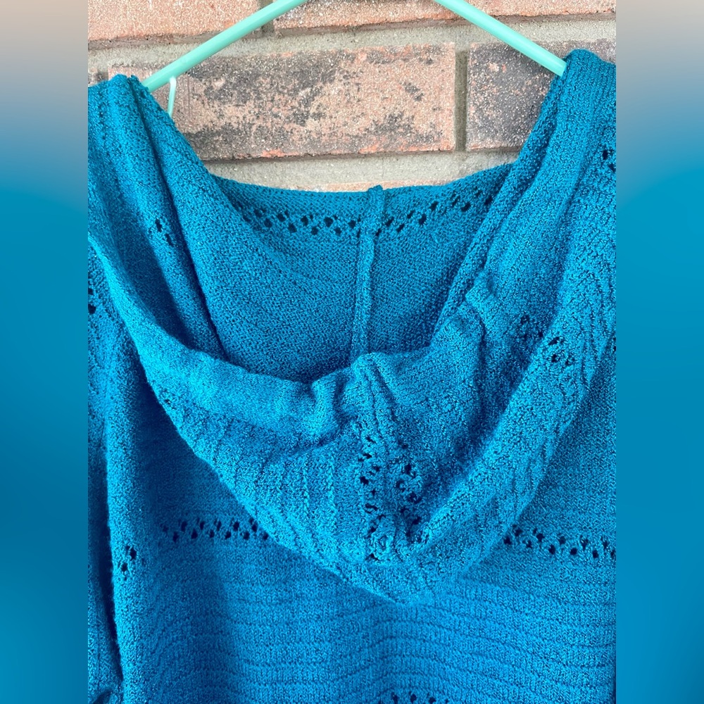 Women’s Teal Knit Hooded Sweater Plus Size 3X - Picture 6 of 7